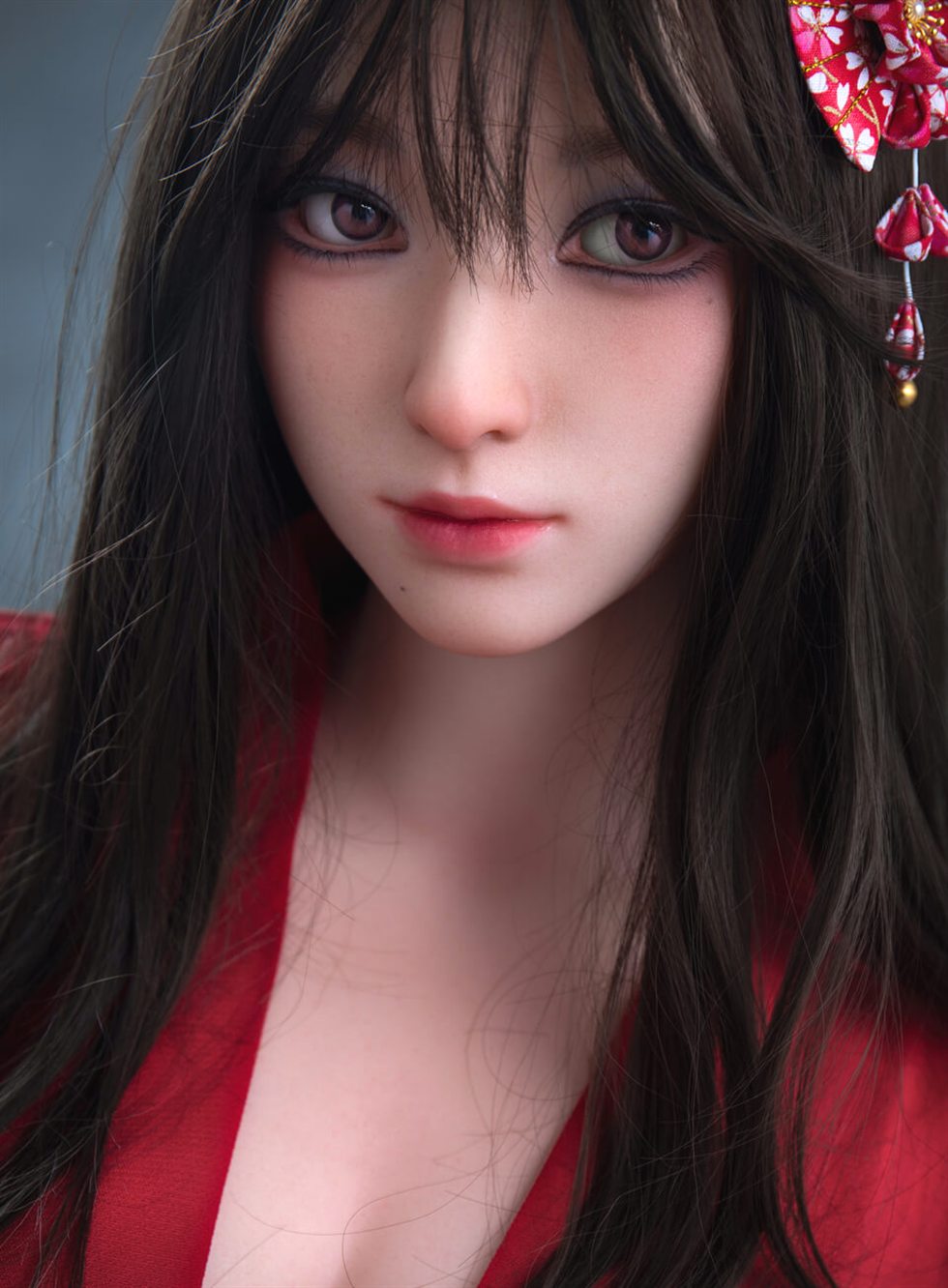 Face close-up of Hinata, a 164 cm Japanese silicone sex doll with hand-painted makeup