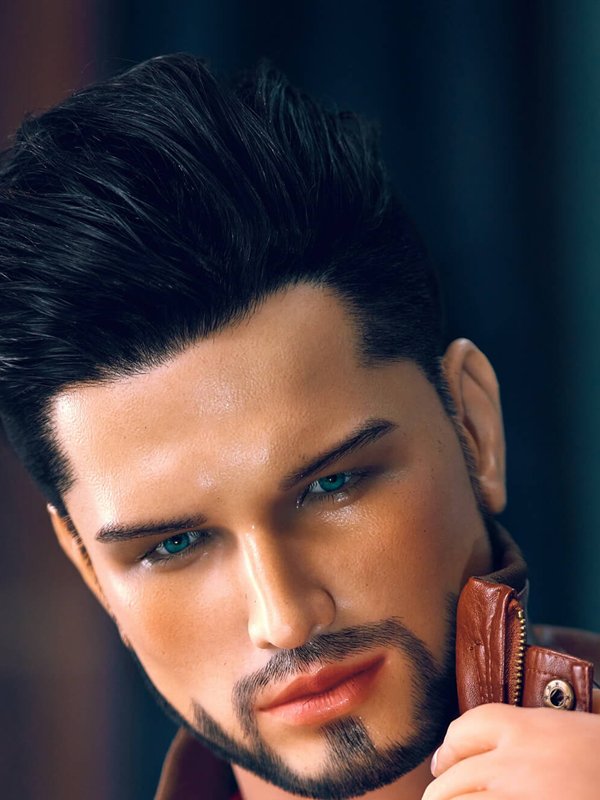 Liam, a 162 cm male TPE sex doll with dark hair and a leather jacket