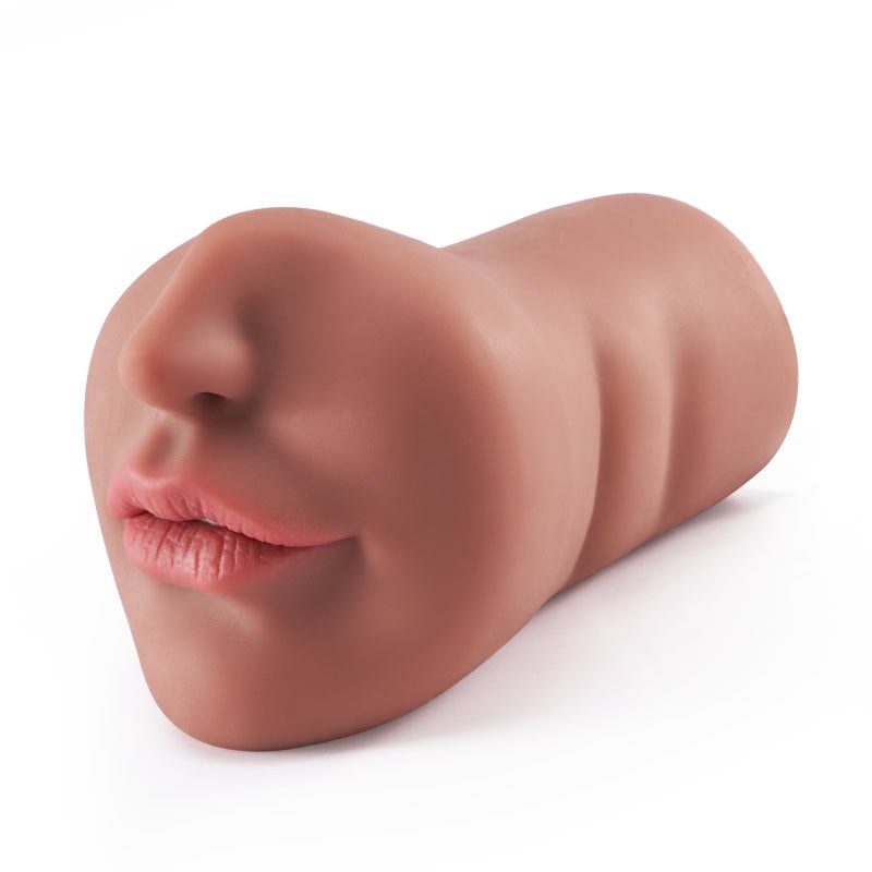 Tanned mouth blowjob sex doll stroker, side view showing full length